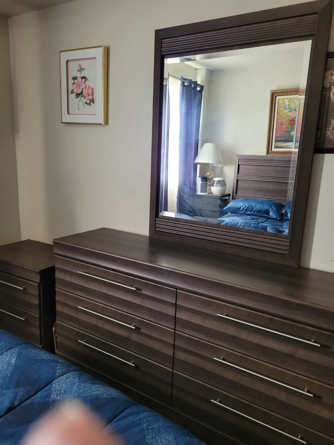 Dark Wood Dresser with Mirror and side table