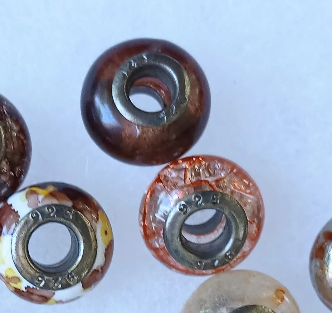 Set of 09 silver Mixed troll beads glass charms - photo 2