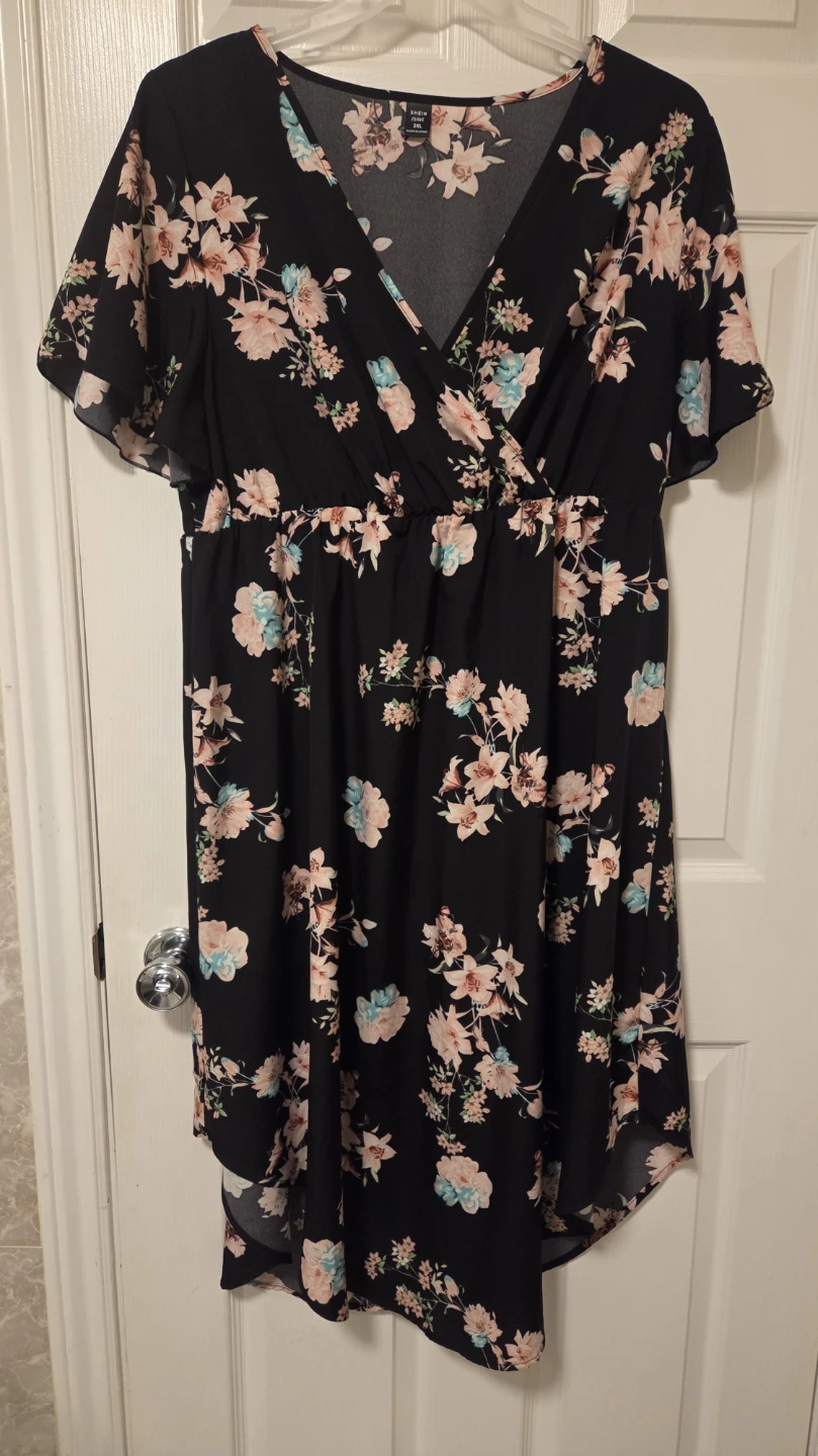 SHEIN Floral Print Flutter Sleeve Wrap Dress 2XL