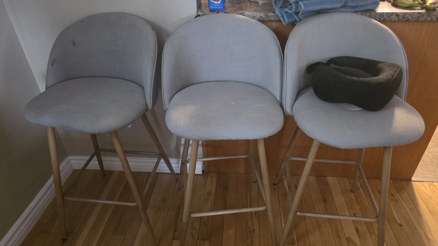 Set of 3 Light Grey Upholstered Bar Stools 360