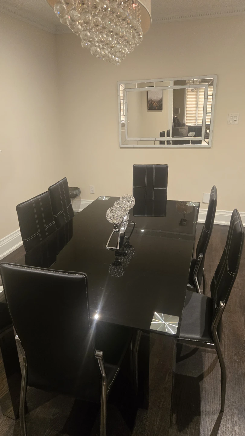 Black Glass Dining Table with 6 Chairs - photo 2