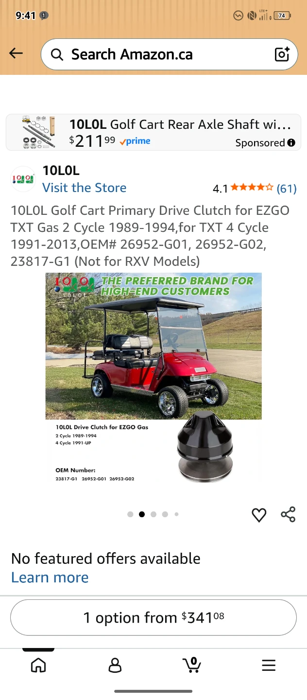 10L0L Golf Cart Primary Drive Clutch