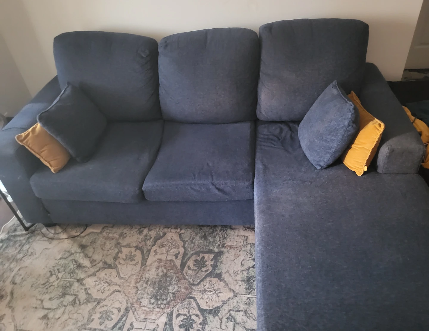 Dark Blue Sectional Sofa with Chaise - photo 3