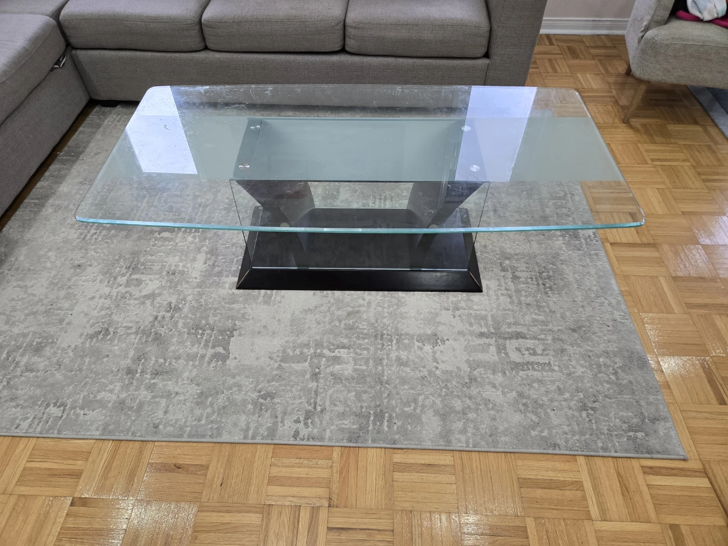 Glass Coffee Table with Modern Base
