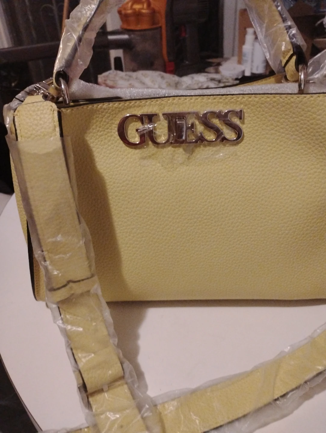 Guess Yellow Pebble Grain Satchel Handbag