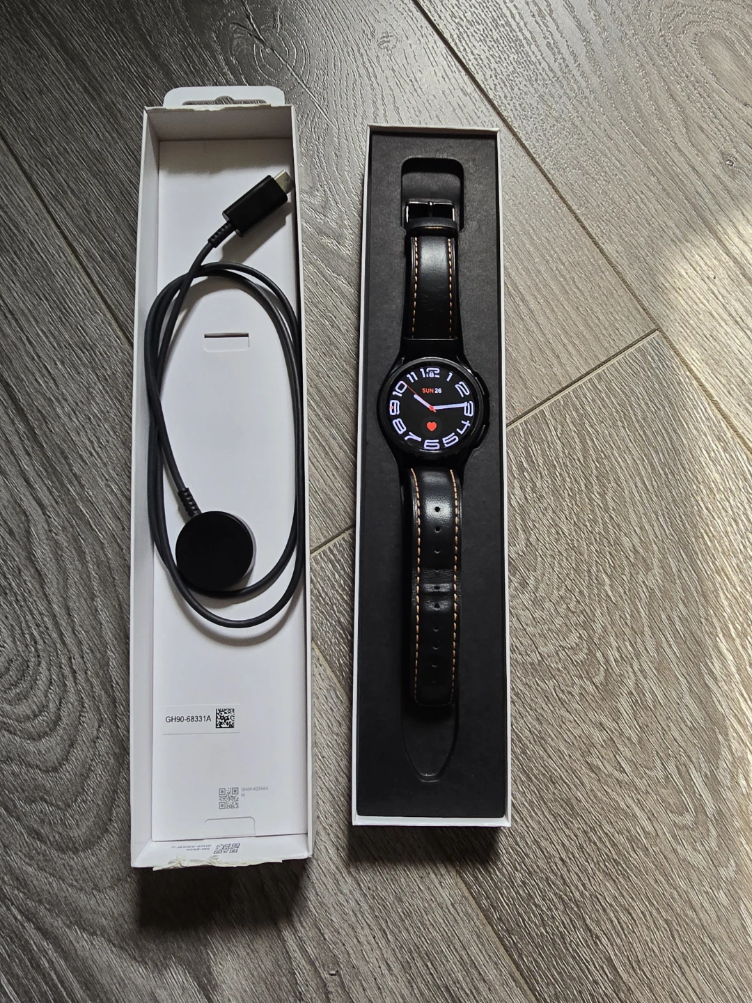 Samsung Galaxy Watch with Leather Band and Charger