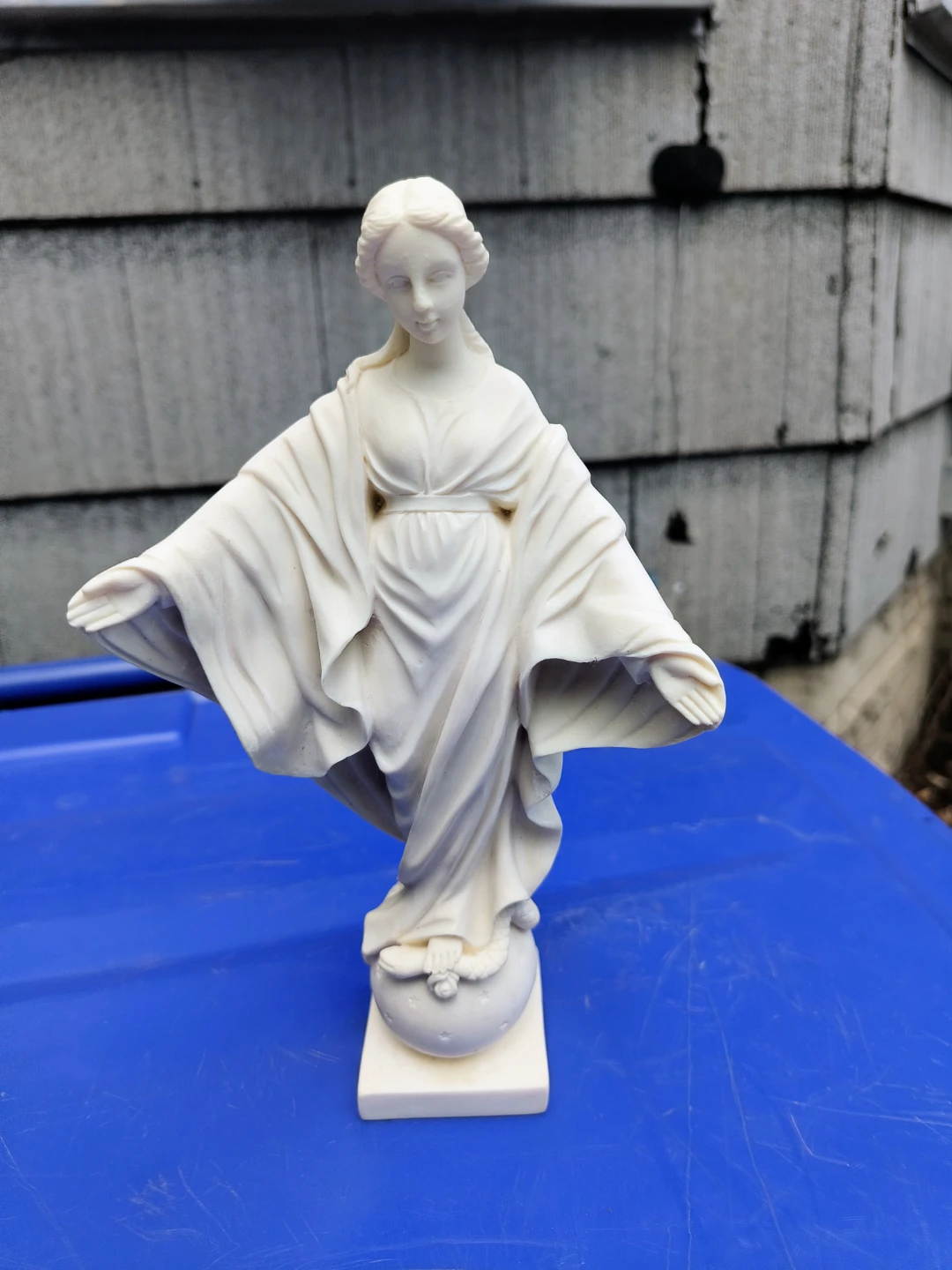 Virgin Mary statue stepping on snake porcelain 9 tall
