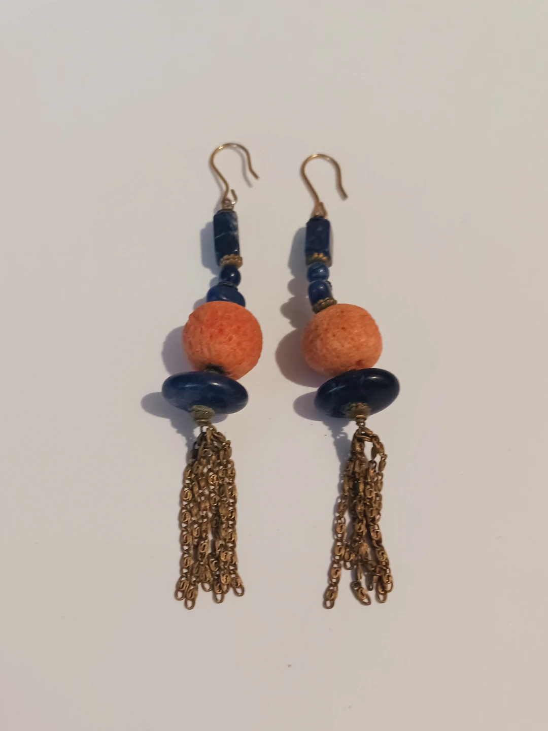 Vintage Sponge Coral Lapis Lazuli Tassel Earrings - photo 2