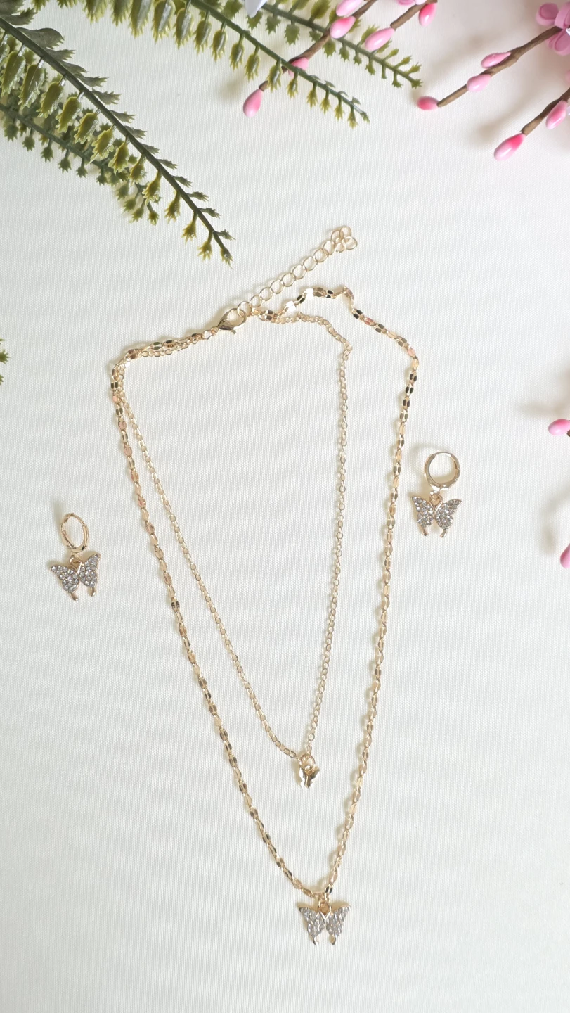Gold butterfly necklace and earrings set - photo 4