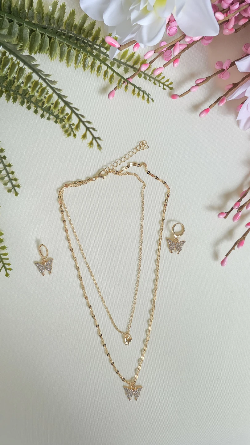 Gold butterfly necklace and earrings set - photo 5