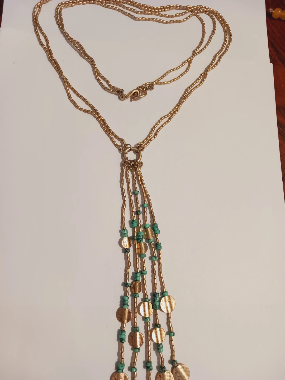 RALPH LAUREN Gold Tone Beaded Necklace w/Turquoise Charms - photo 2