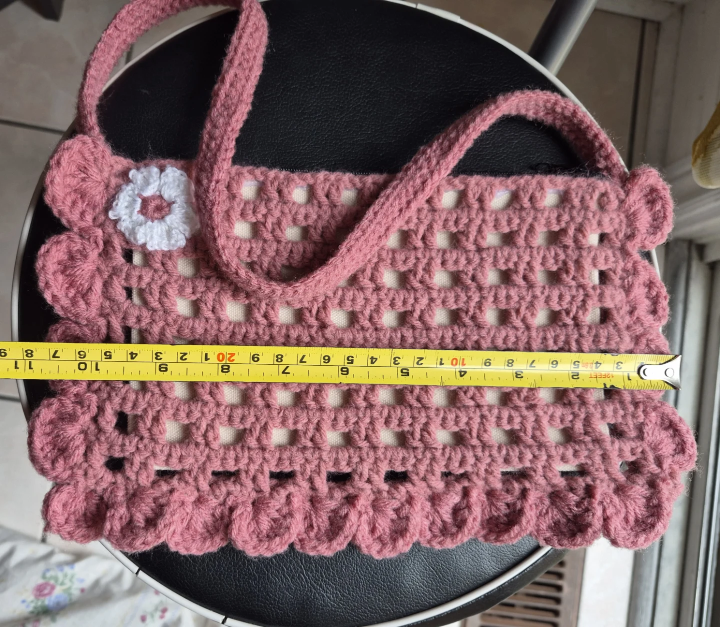 Pink Crochet Handbag with Flower Detail - photo 2