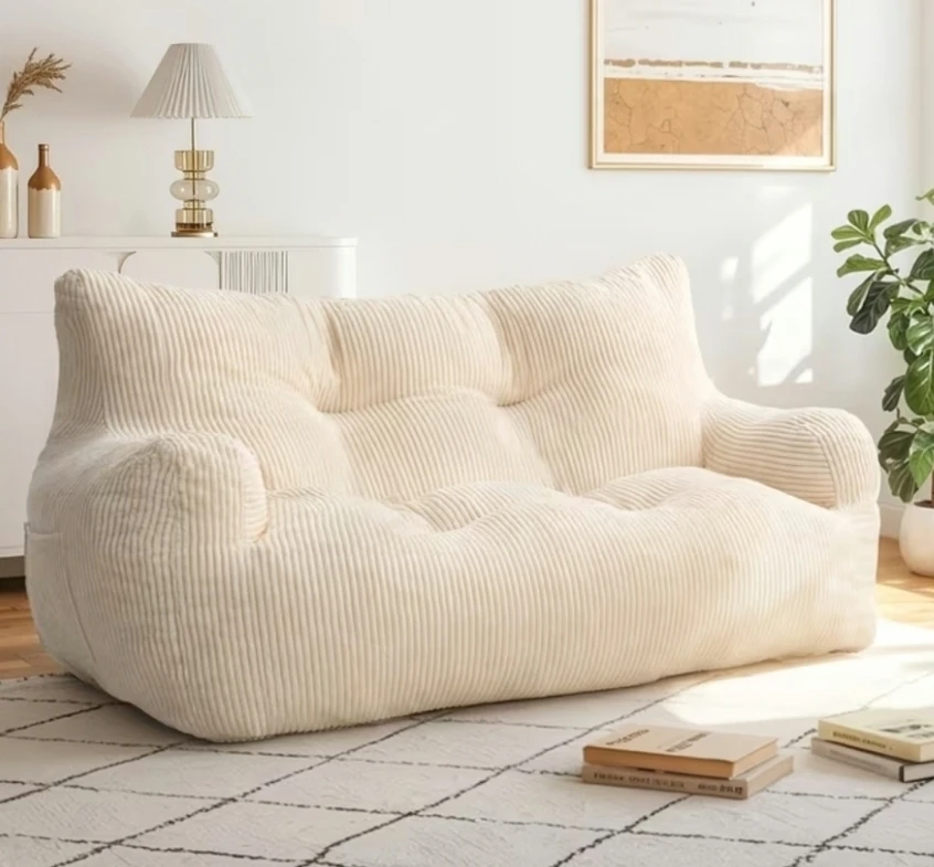 Cream Corduroy Bean Bag Sofa