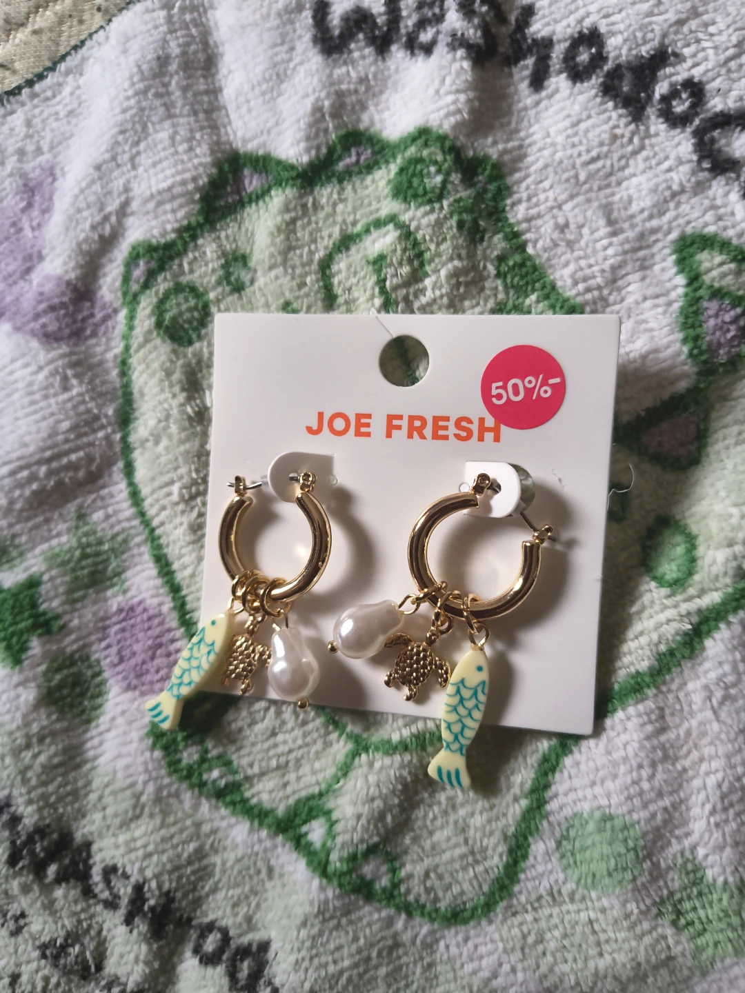 Joe Fresh Charm Hoop Earrings - Fish, Turtle & Pearl