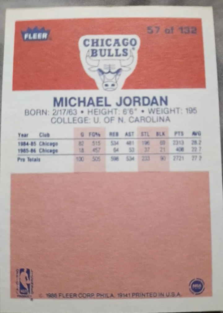 1986 Fleer Michael Jordan Rookie Card - photo 2