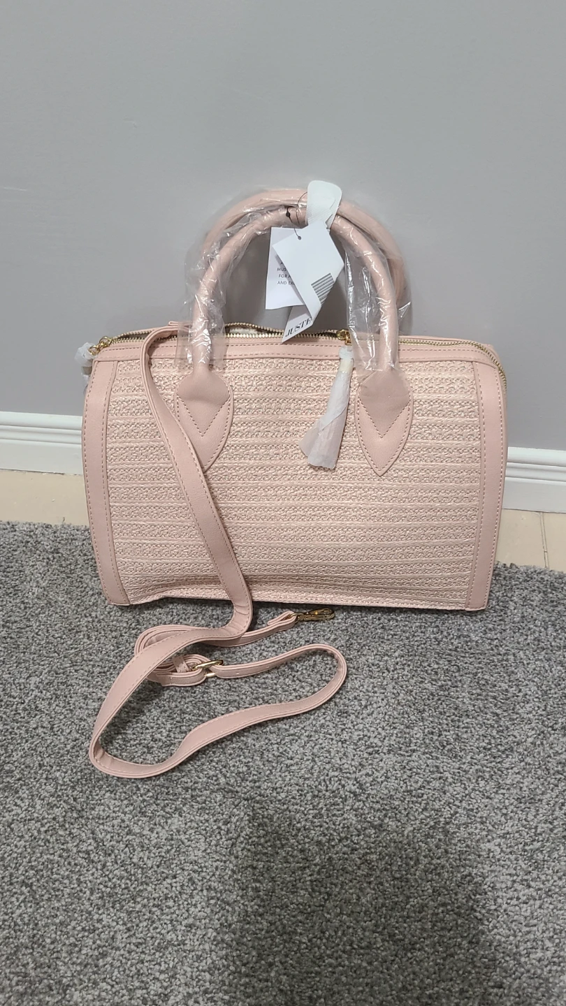JUSTFAME Pink Woven Satchel Bag with Strap