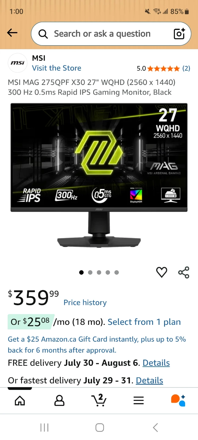 MSI MAG 27" 275QPF X30 Gaming Monitor - photo 2