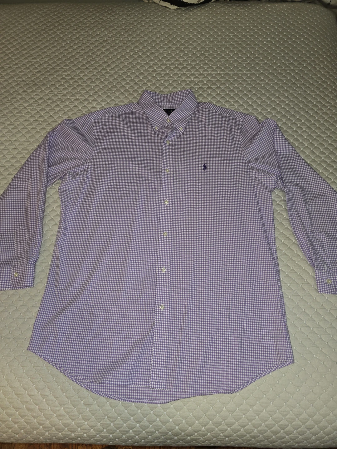 Lg - Ralph Lauren Lavender Gingham Button-Down Dress Shirt.