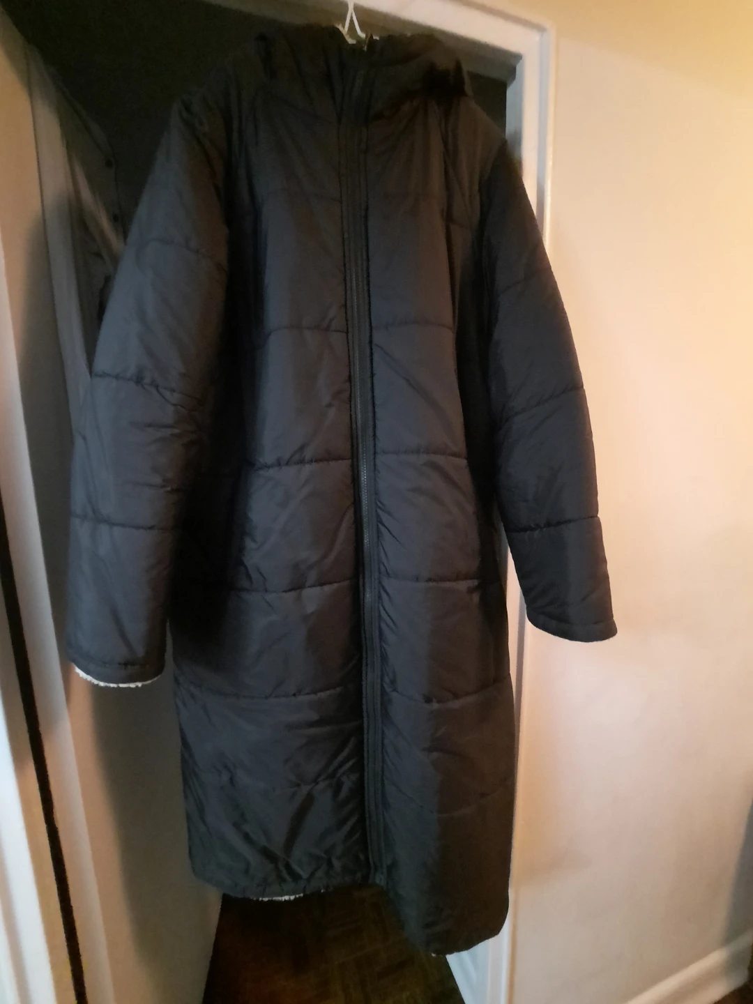 2 sided black Sherpa-Lined Puffer Coat