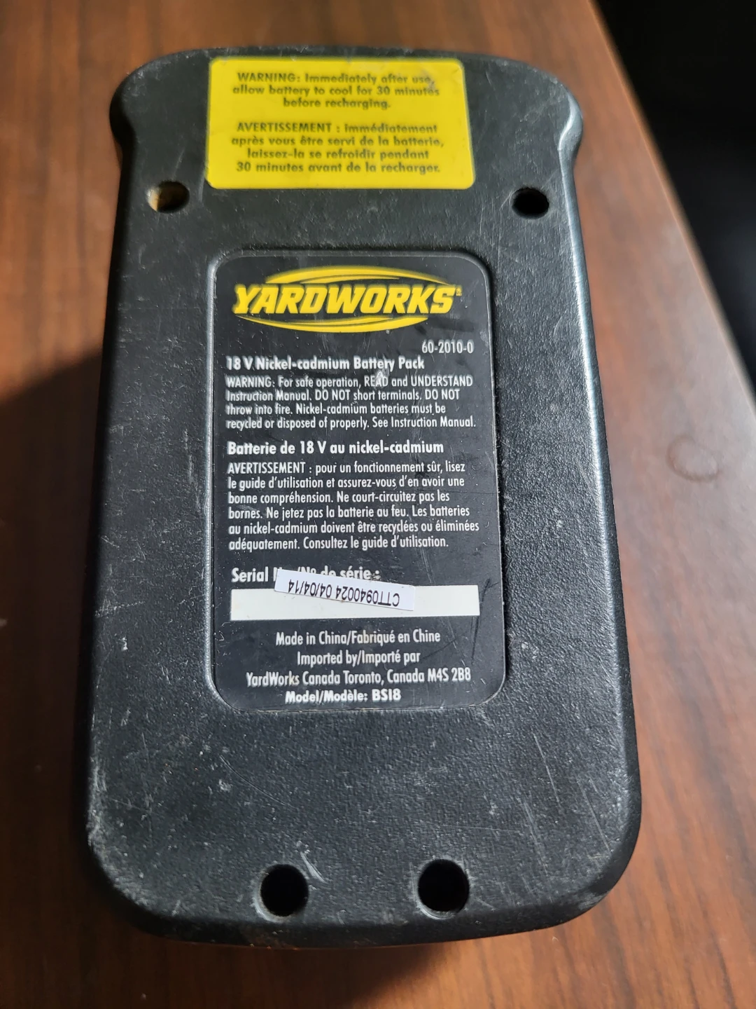 Yardworks 18V Nickel-cadmium Battery Pack