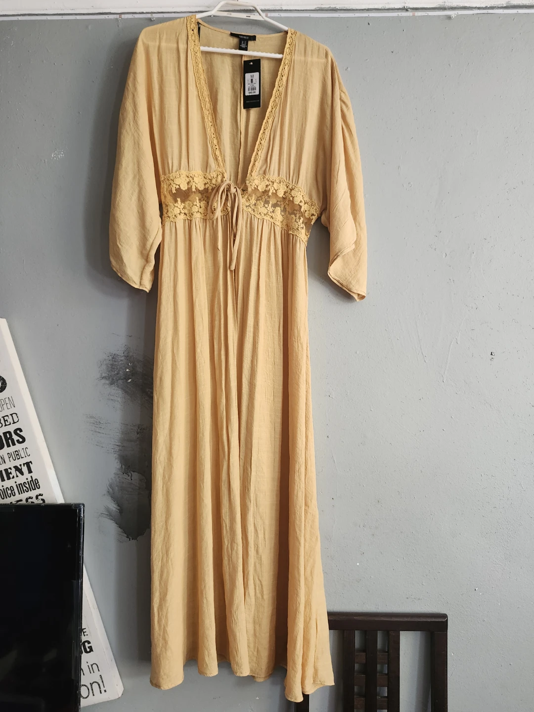 Forever 21 Yellow Lace Trim Maxi Dress Size M - photo 2