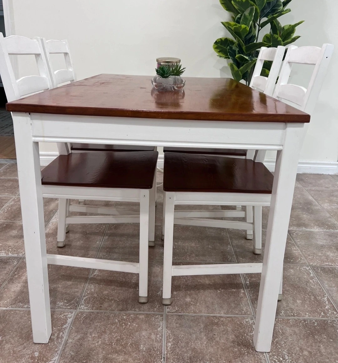 White and Brown Dining Table Set with 4 Chairs