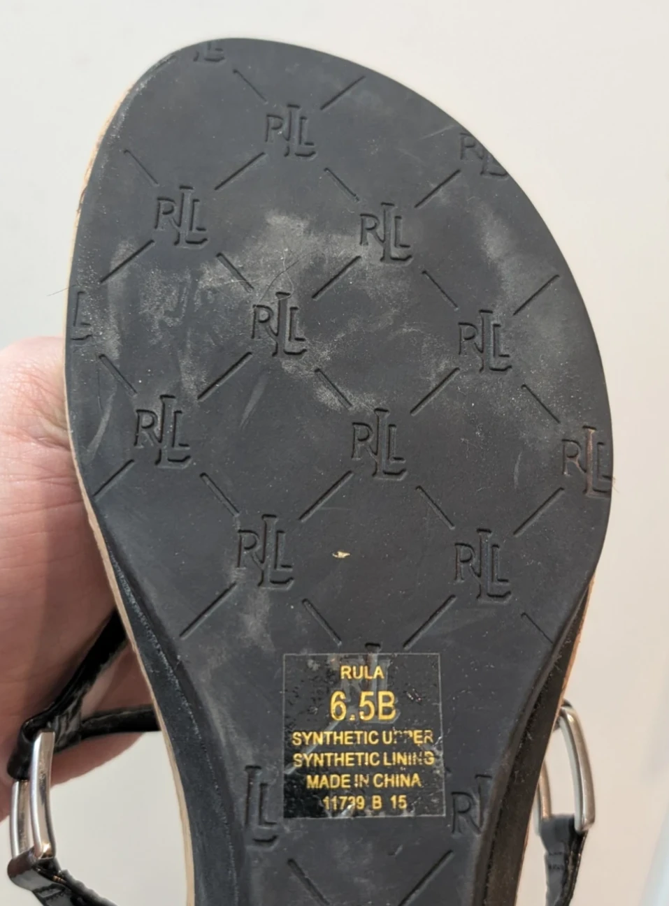 Lauren Ralph Lauren Black Thong Wedge Sandals - photo 3