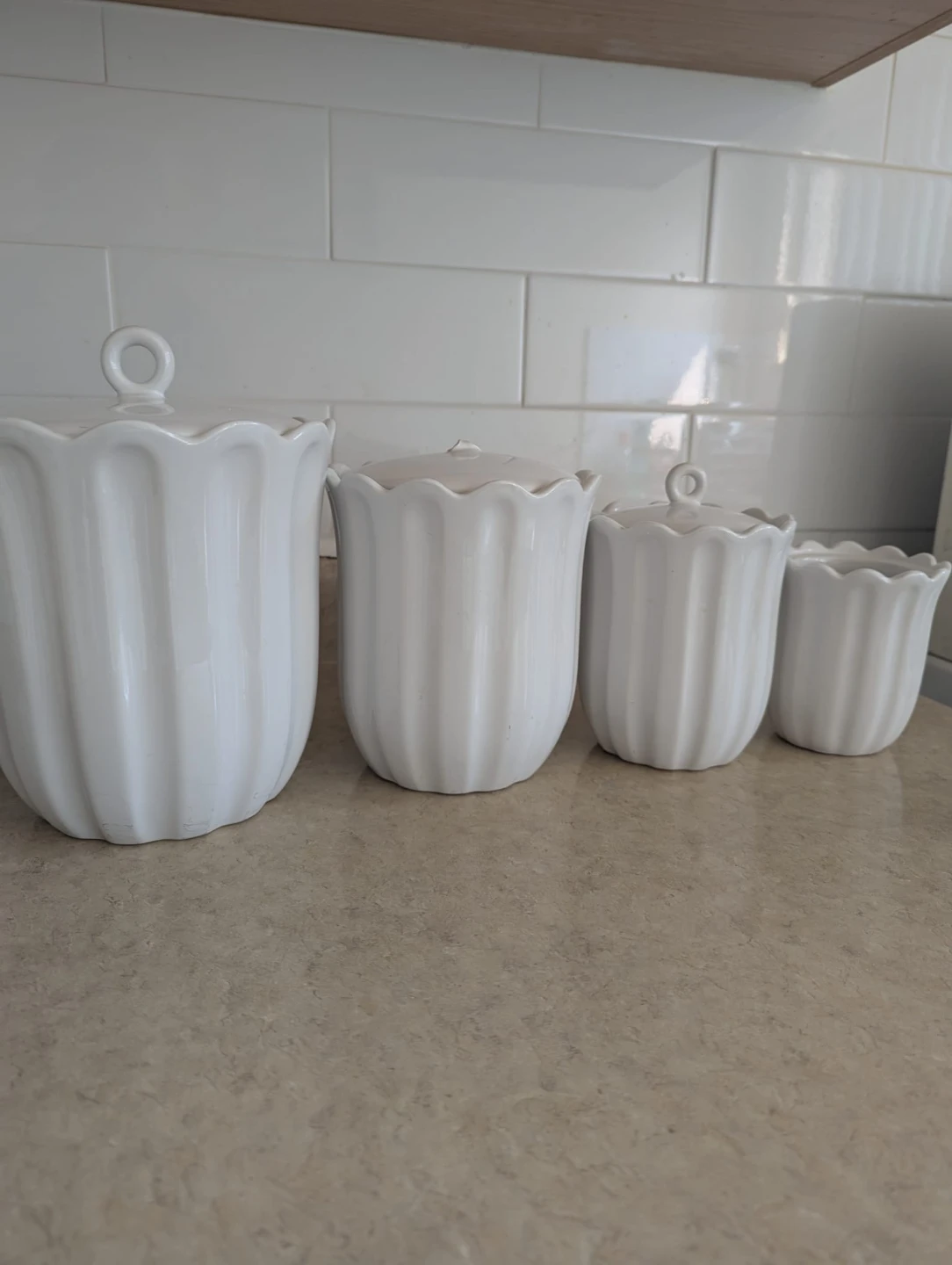 White Fluted Ceramic Kitchen Canister Set of 4