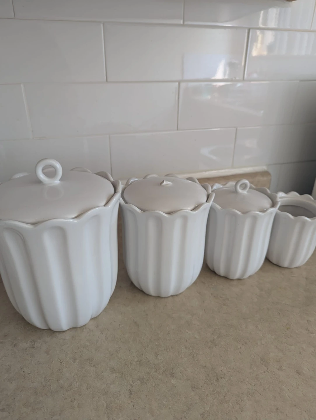 White Fluted Ceramic Kitchen Canister Set of 4 - photo 2
