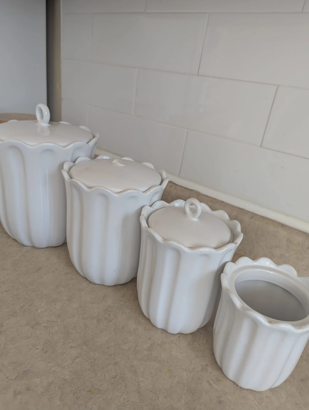 White Fluted Ceramic Kitchen Canister Set of 4 - photo 3