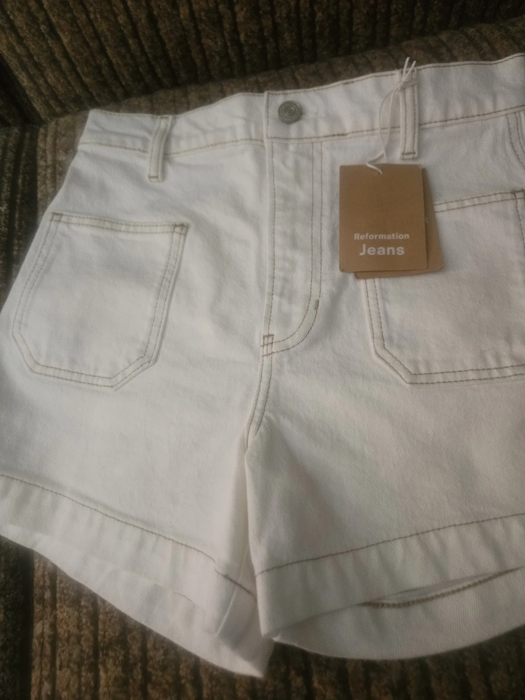 Reformation White Denim Shorts Size 25