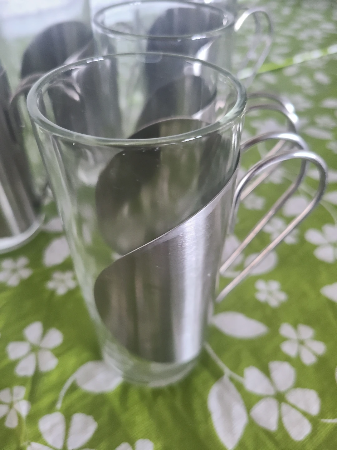 Set of 6 Glass Espresso Cups with Stainless Steel Holders