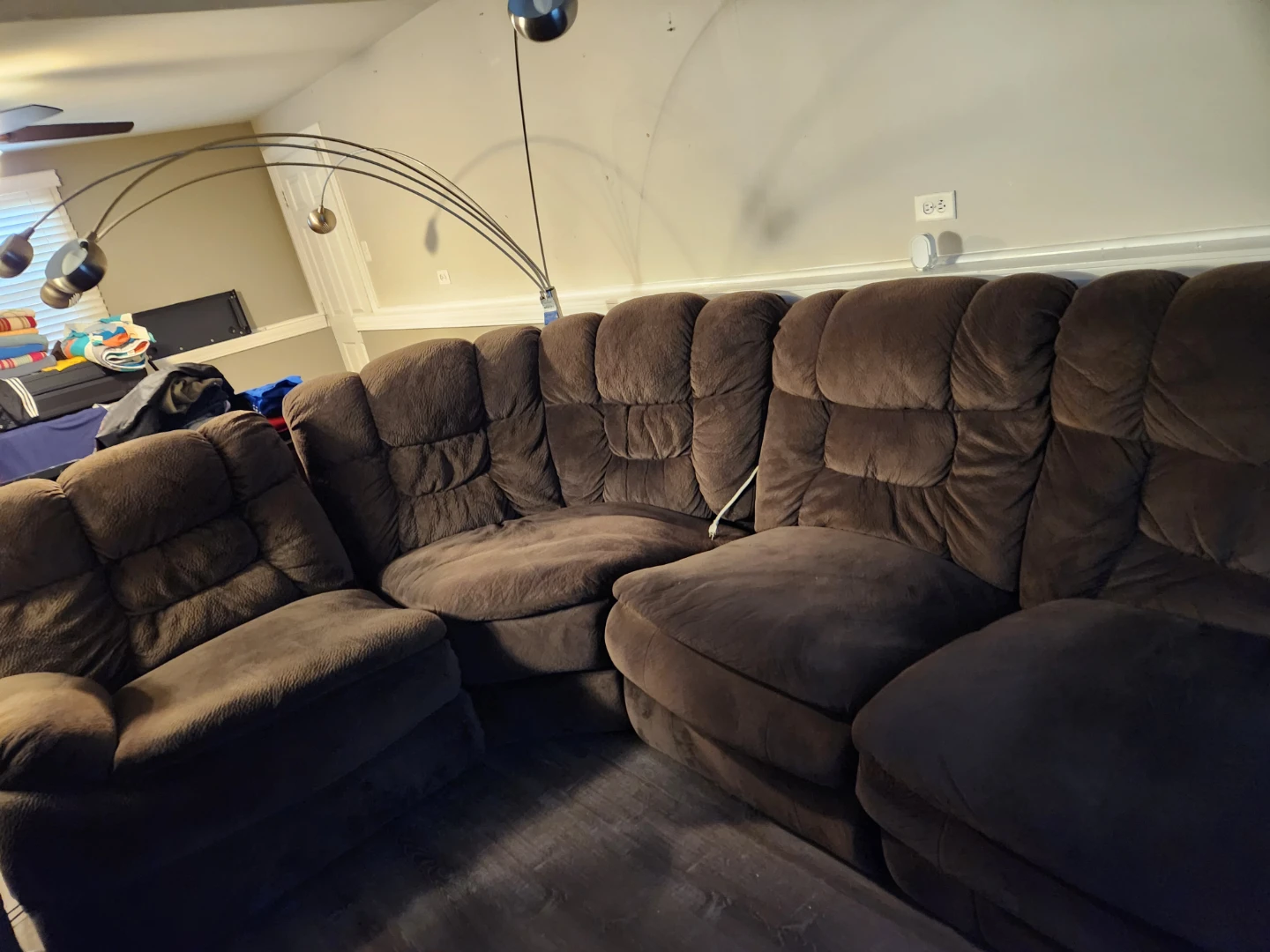 Brown Reclining Sectional Sofa with Cup Holders