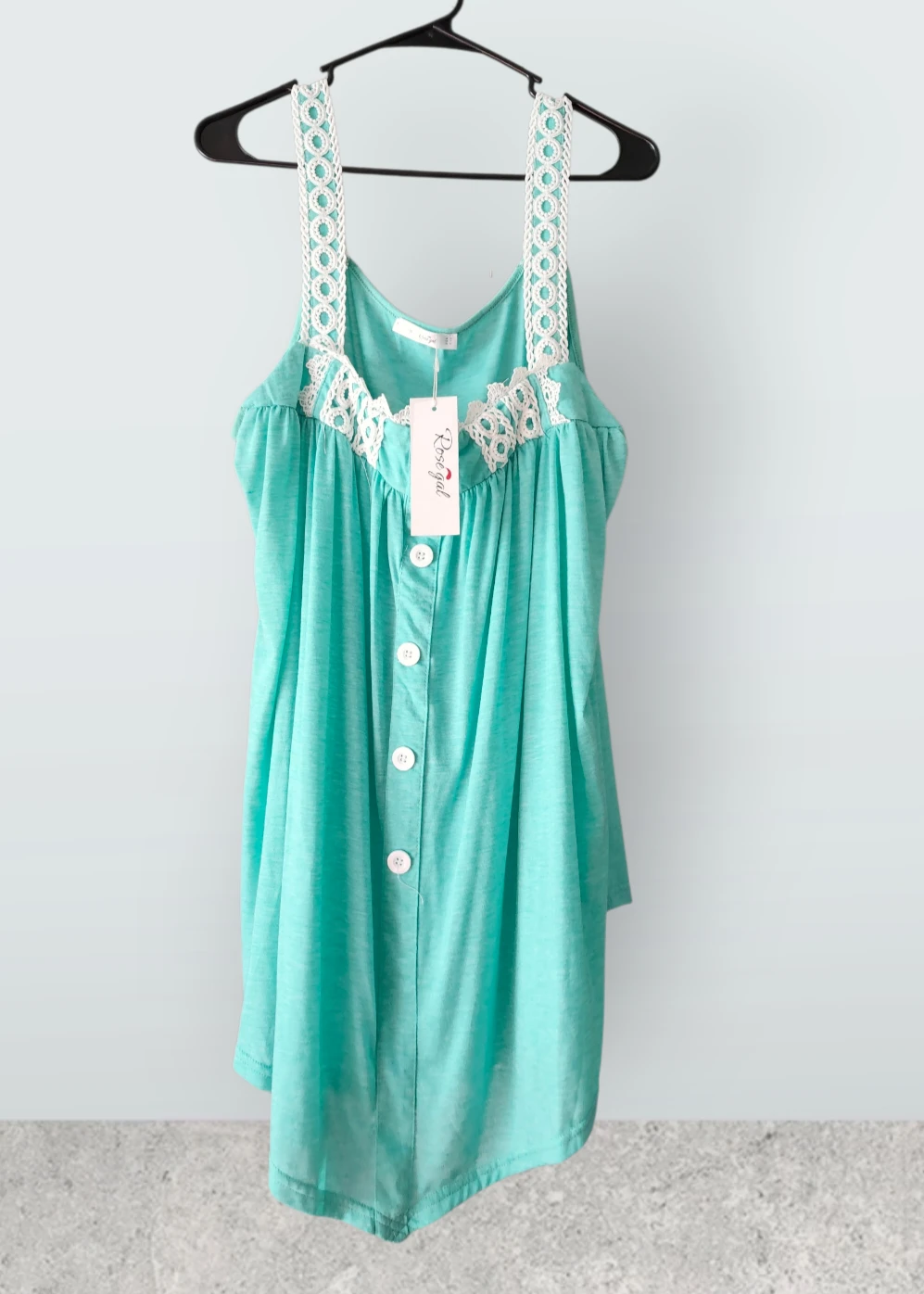 Rosegal Turquoise Lace Trim Tank Top
