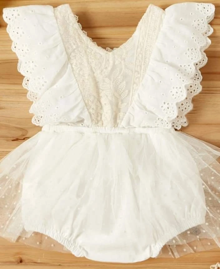 White Smash Cake Outfit Baby Girl Lace Tutu Romper - photo 5