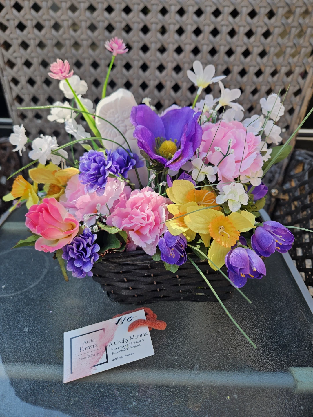 Artificial Flower Arrangement in Wicker Basket