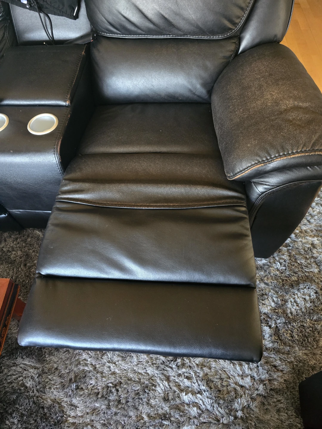 Black Leather Reclining Sofa with Cup Holders - photo 5