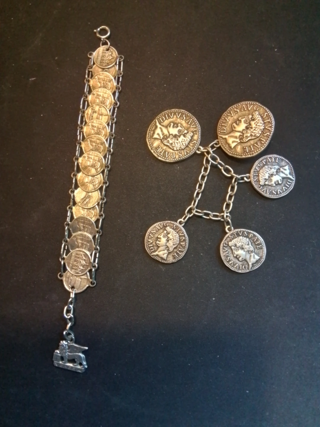 Grand Tour Venice Winged Lion Coin Charm Bracelet Brooch Set
