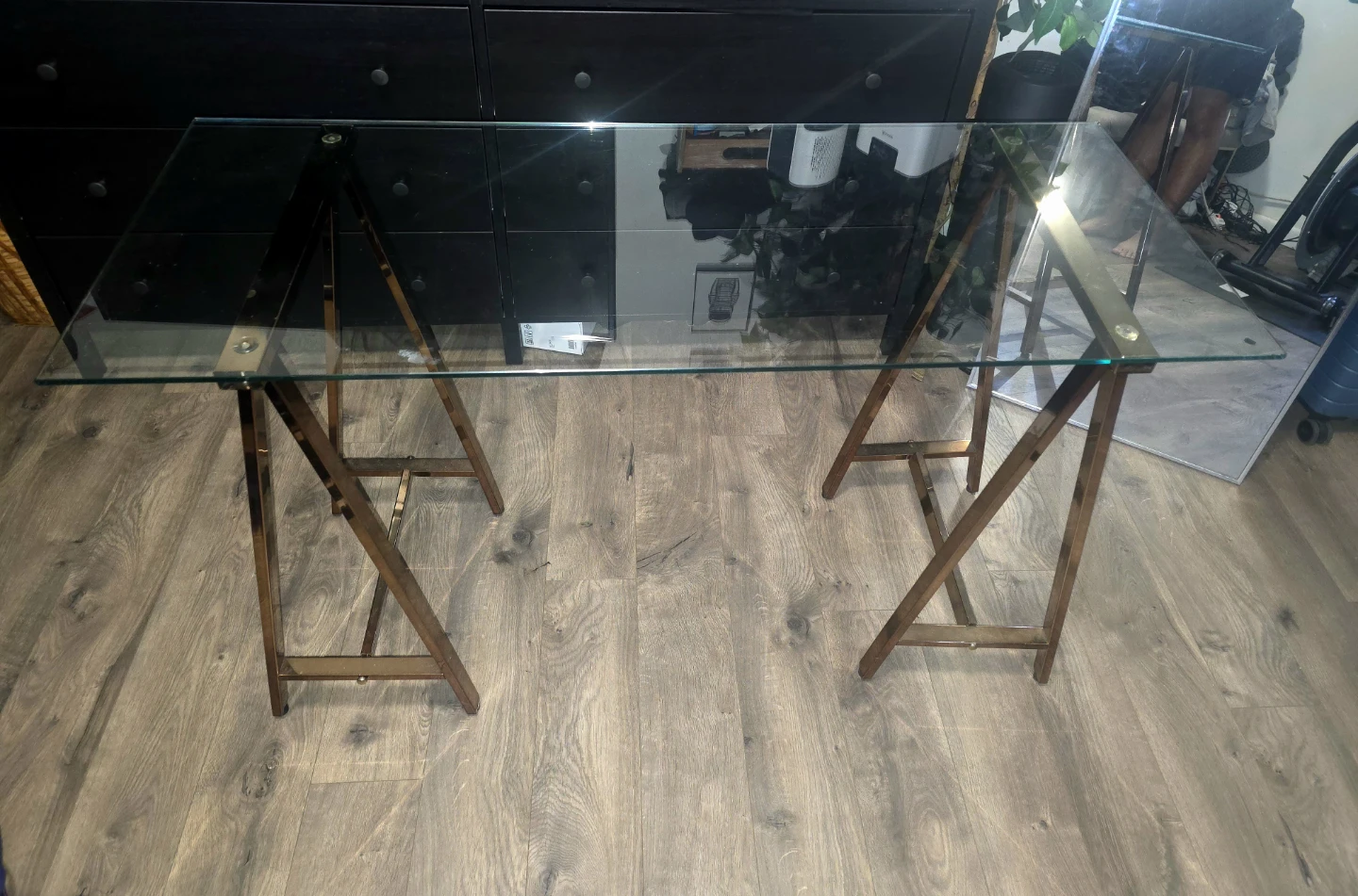 Glass Top Desk with Gold Legs