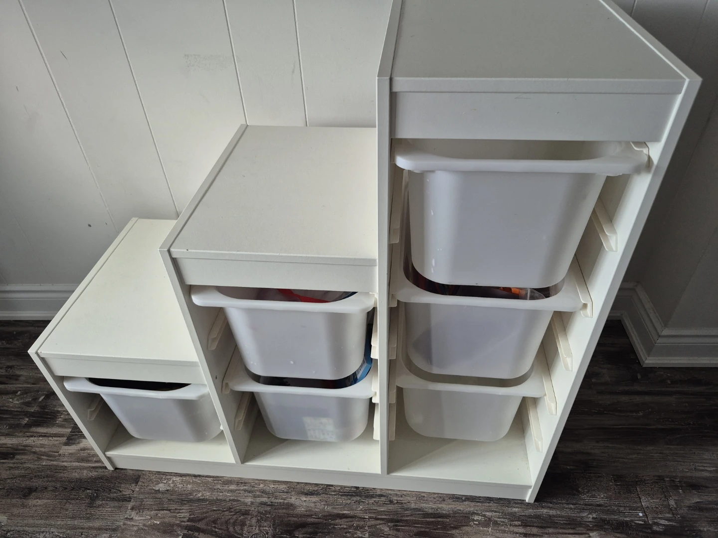 White IKEA Storage Unit with Bins