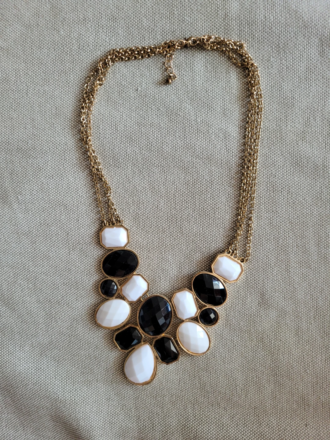 Gold-tone Statement Necklace with Black and White Gems