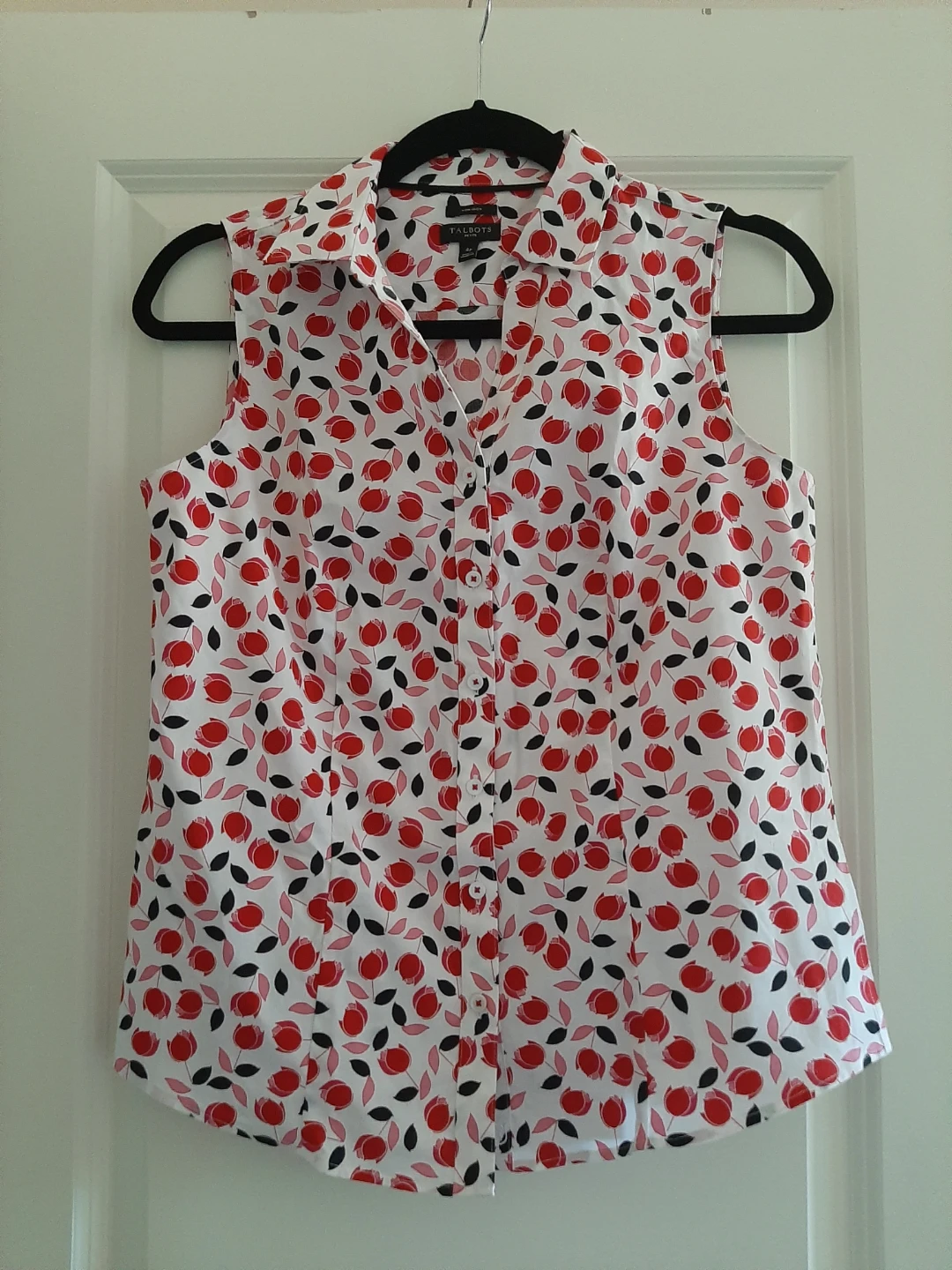 Talbots Petite Sleeveless Blouse - Red Floral Print