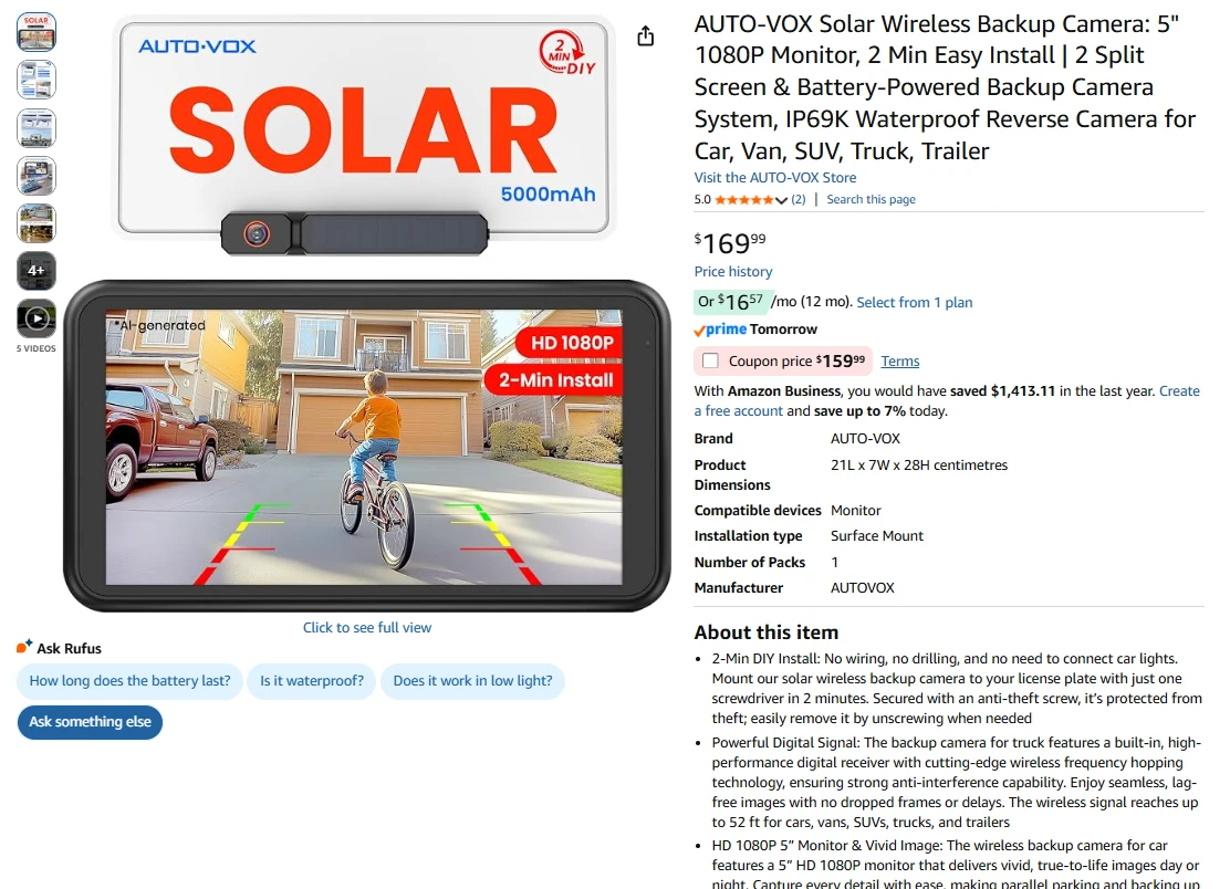 AUTO-VOX Solar Wireless Backup Camera System - photo 2