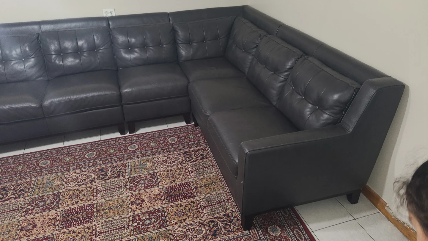 Dark Gray Leather Sectional Sofa - photo 2