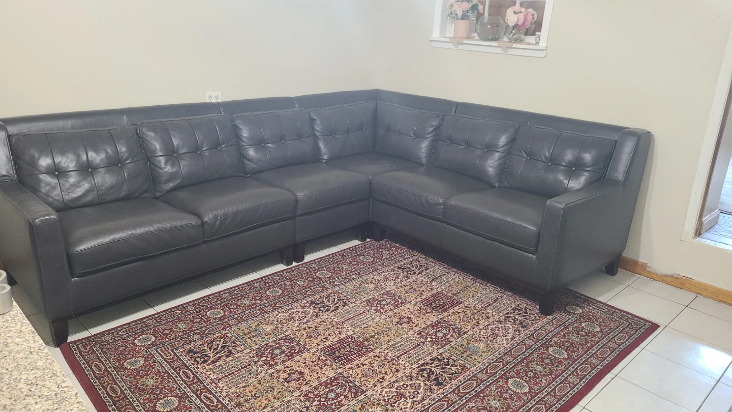 Dark Gray Leather Sectional Sofa - photo 3