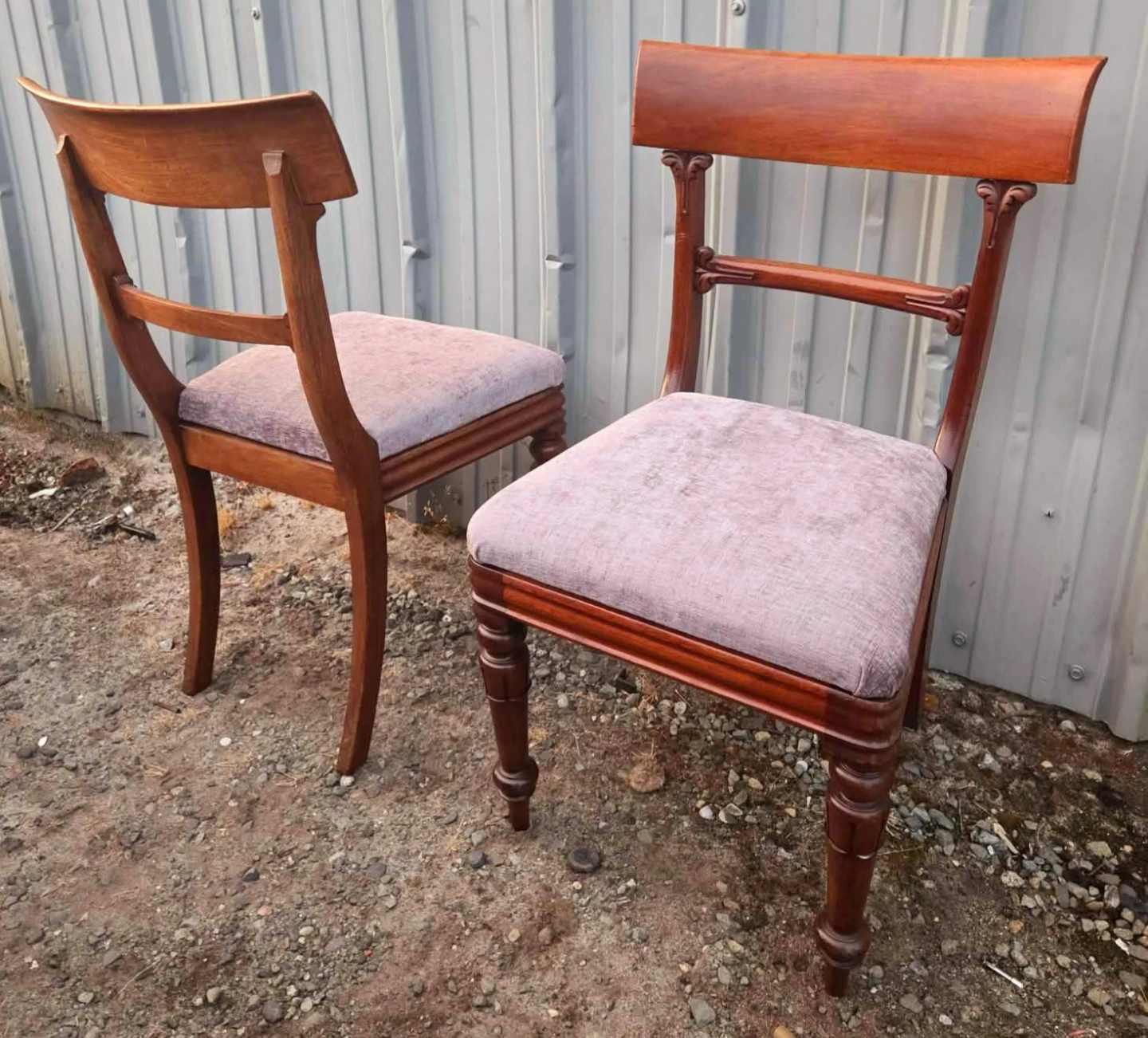 6 Antique Walnut Horsehoe Dining Chairs With New Fabric Seats - photo 4