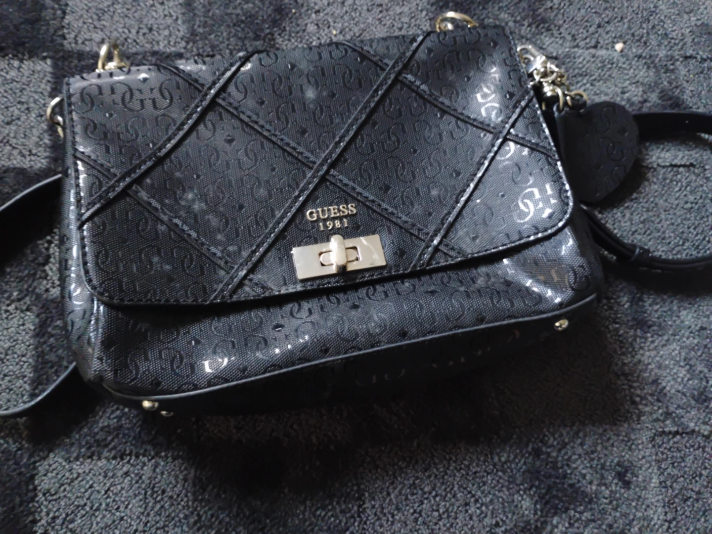 Guess Black Monogram Shoulder Bag