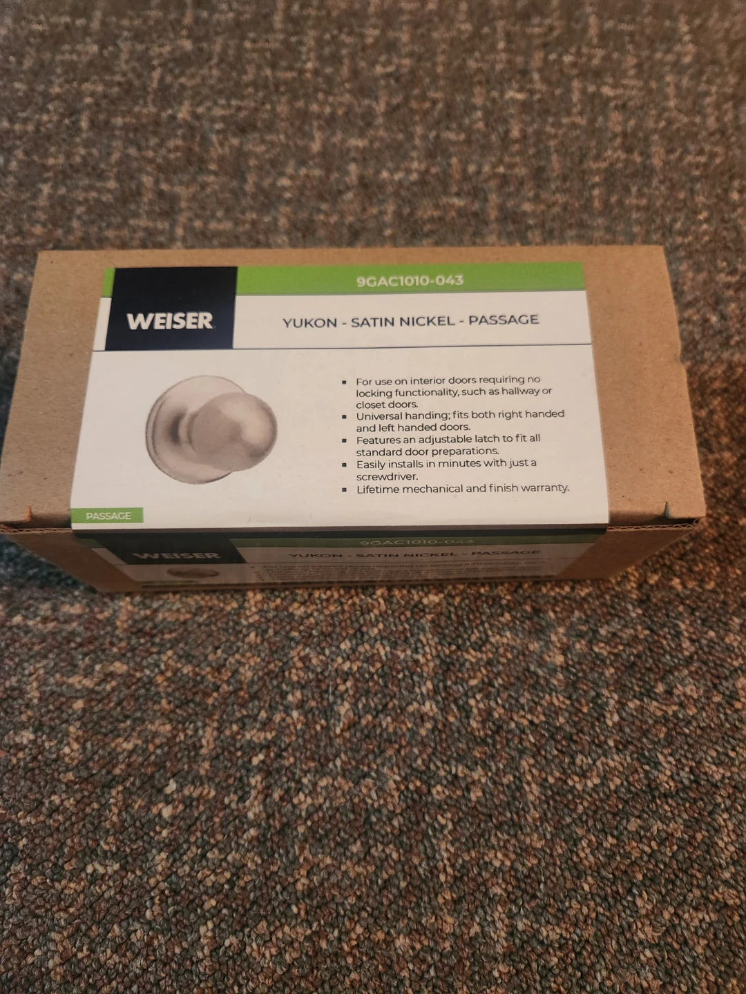 Weiser Yukon Satin Nickel Passage Door Knob