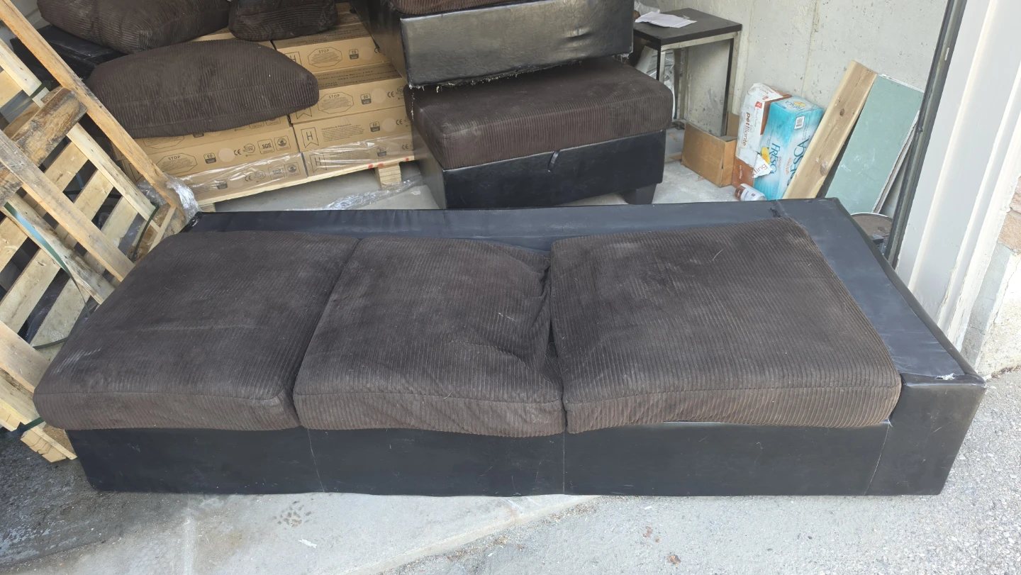 Dark Brown Corduroy Sectional Sofa with Storage Ottoman - photo 4
