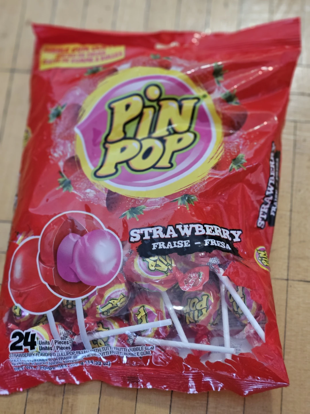 Pin Pop Strawberry Lollipops (24 Units)